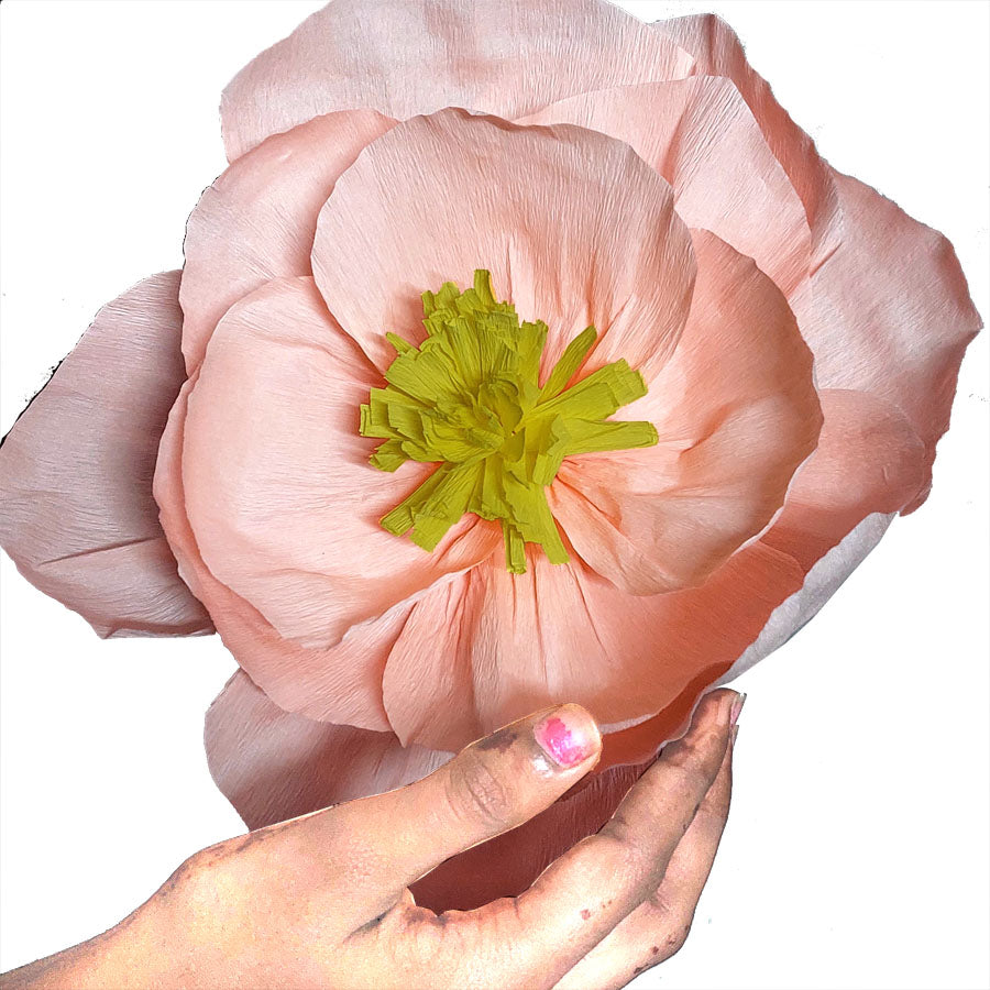 Ganesh Chaturthi Decoration Set, 108x108 cm, 16 Crepe Paper Flowers (27x27 cm), Brocade Table Cloth (150x100cm) (Pastel Pink)