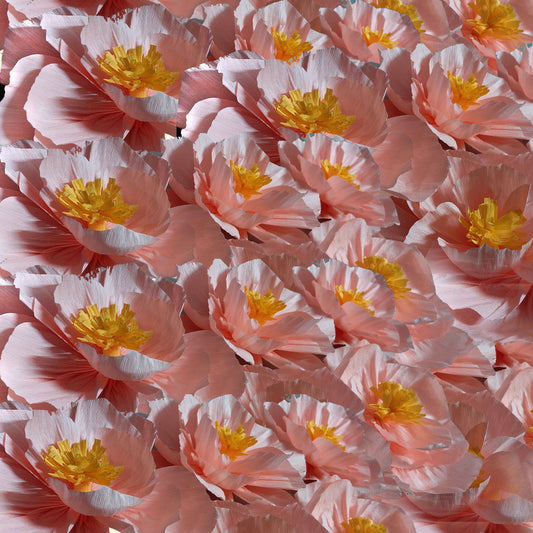 Ganesh Chaturthi Decoration Set, 108x108 cm, 16 Crepe Paper Flowers (27x27 cm), Brocade Table Cloth (150x100cm) (Pastel Pink)