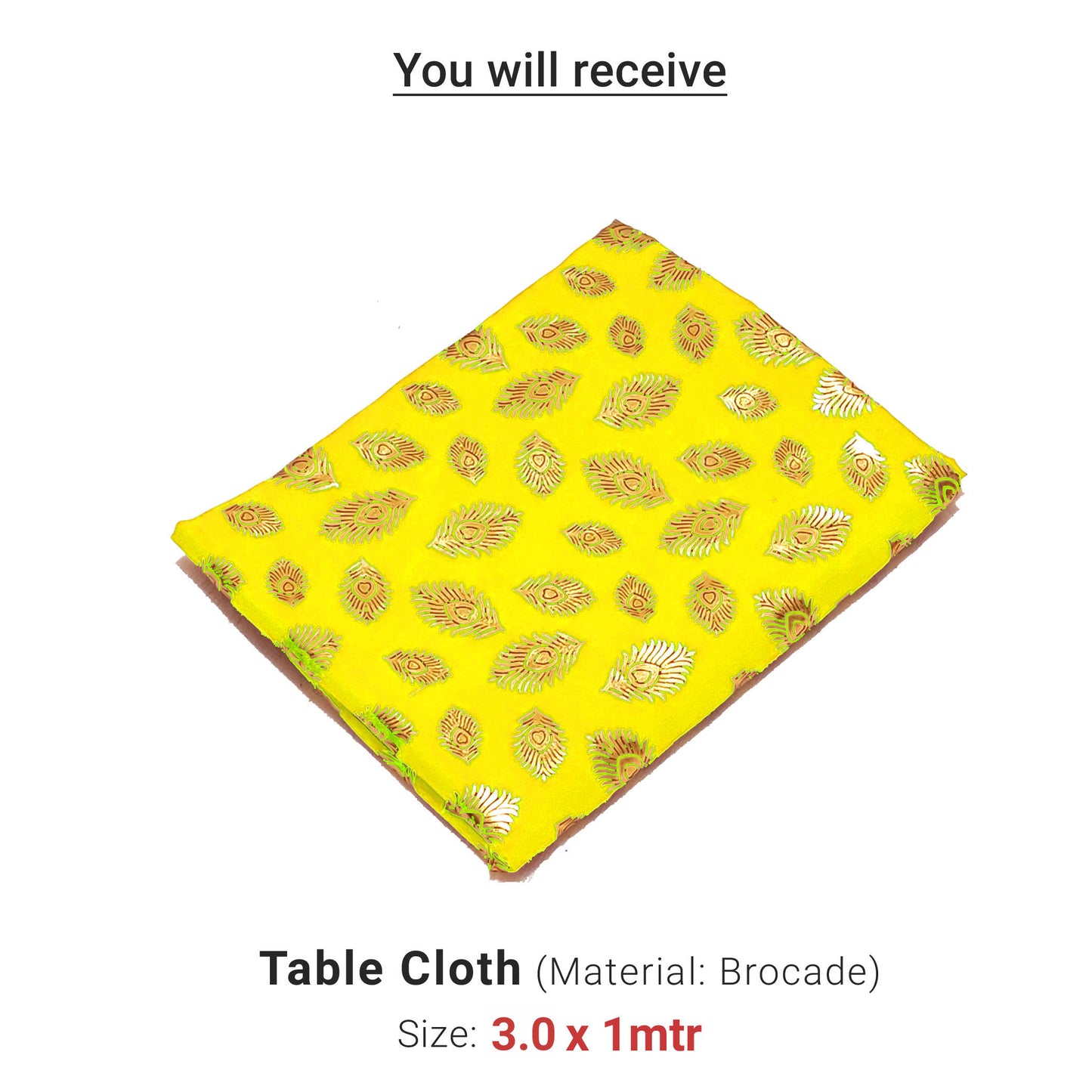 Ganesh Chaturthi Decoration Set, 216x216 cm, 64 Crepe Paper Flowers (27x27 cm), Brocade Table Cloth (150x100cm) (Yellow))