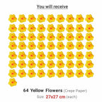 Ganesh Chaturthi Decoration Set, 216x216 cm, 64 Crepe Paper Flowers (27x27 cm), Brocade Table Cloth (150x100cm) (Yellow))