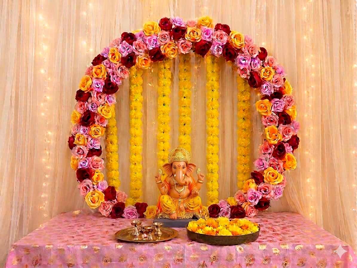 Flower Ring | Circular Metal Arch Backdrop | Ganesh Chaturthi
