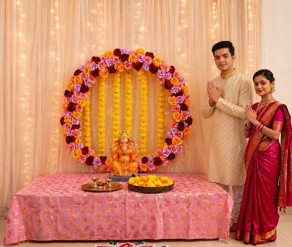 Flower Ring | Circular Metal Arch Backdrop | Ganesh Chaturthi