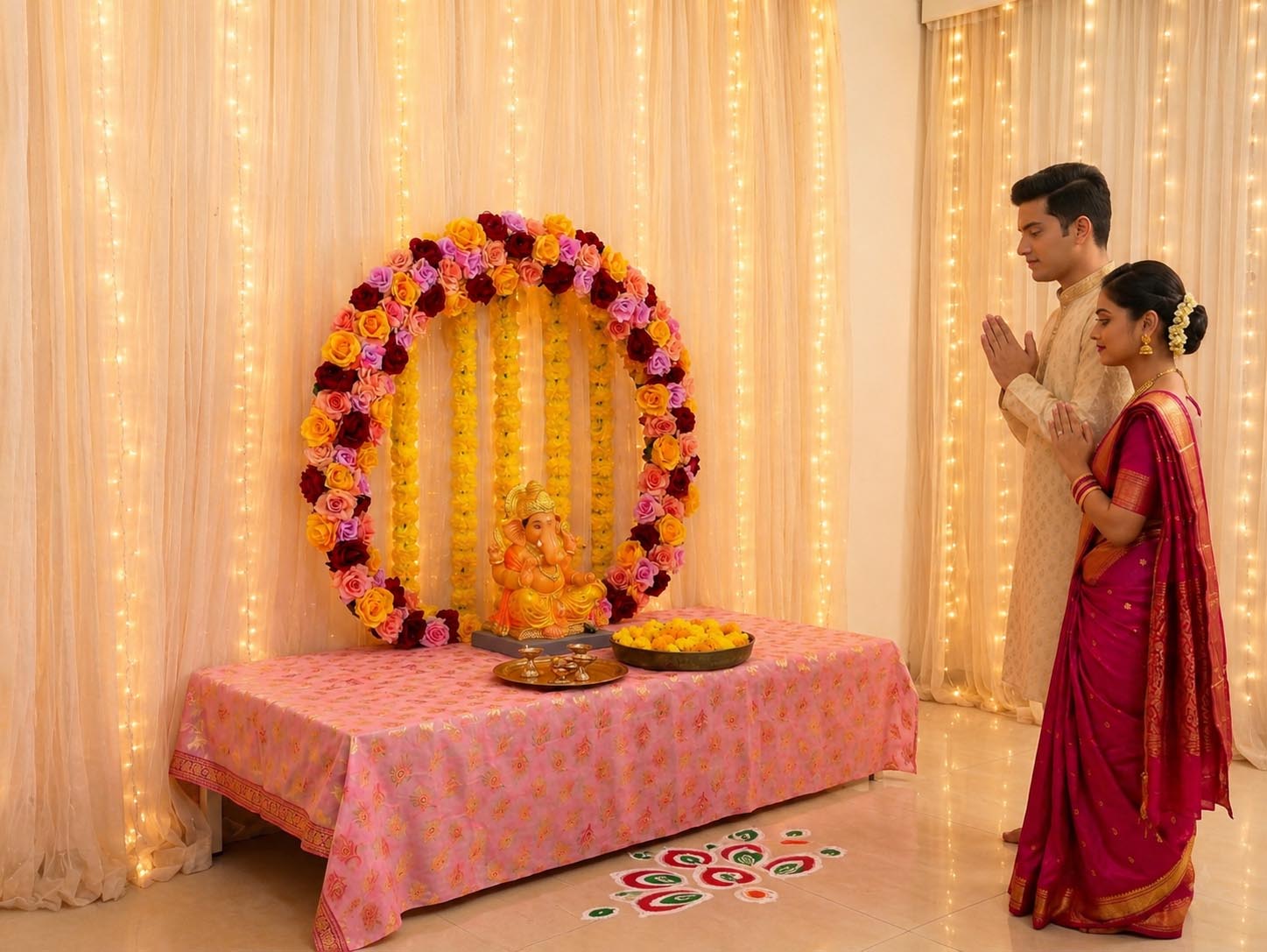 Flower Ring | Circular Metal Arch Backdrop | Ganesh Chaturthi