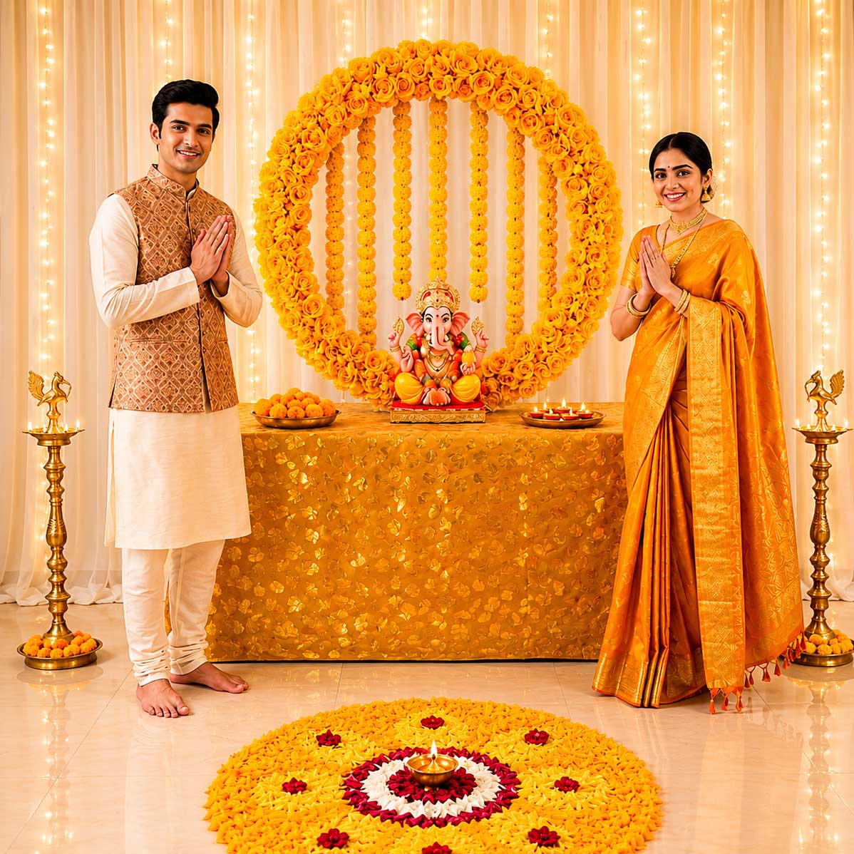 Flower Ring | Circular Metal Arch Backdrop | Ganesh Chaturthi