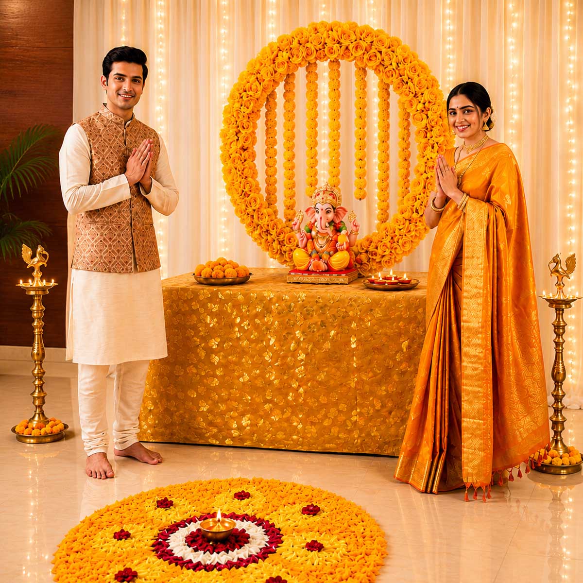 Flower Ring | Circular Metal Arch Backdrop | Ganesh Chaturthi