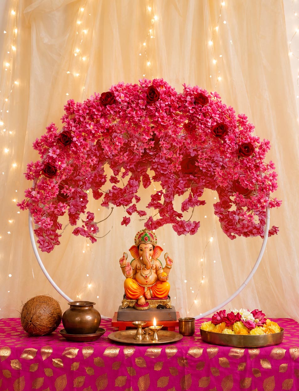 Hanging Heaven Circular Metal Backdrop | Ganesh Chaturthi