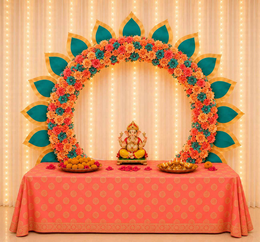 Peacock Self-Assemble Metal Circular Backdrop | Circular Backdrop | Ganesh Chaturthi