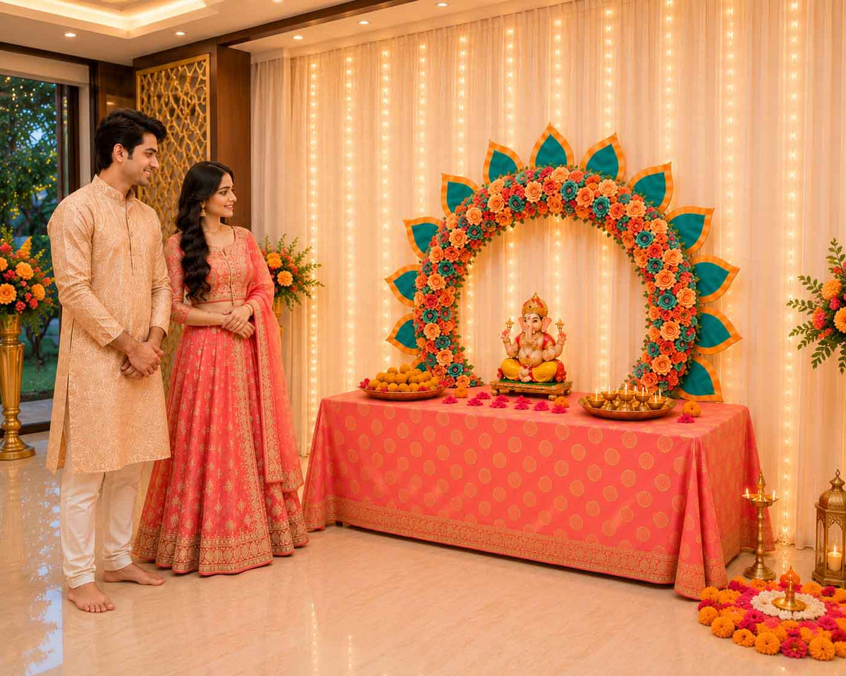 Peacock Self-Assemble Metal Circular Backdrop | Circular Backdrop | Ganesh Chaturthi