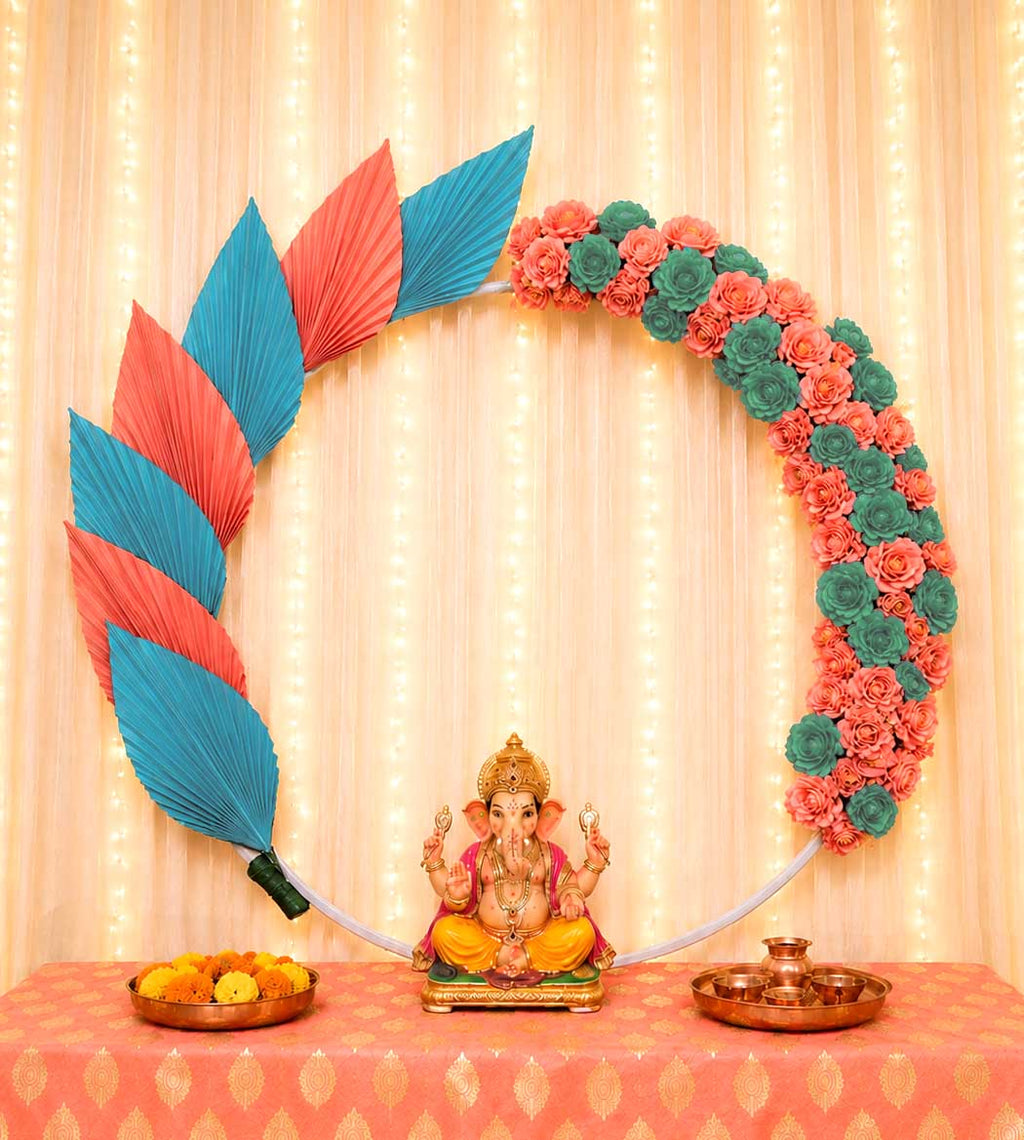 Palm Flower Ring | Circular Metal Arch Backdrop | Ganesh Chaturthi