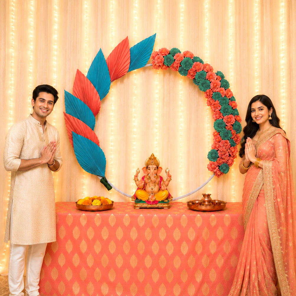 Palm Flower Ring | Circular Metal Arch Backdrop | Ganesh Chaturthi