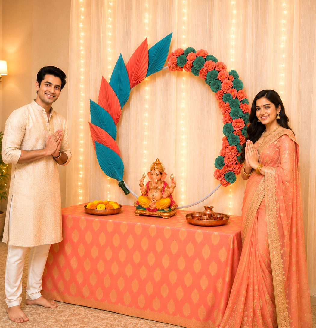 Palm Flower Ring | Circular Metal Arch Backdrop | Ganesh Chaturthi