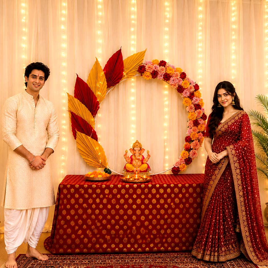 Palm Flower Ring | Circular Metal Arch Backdrop | Ganesh Chaturthi