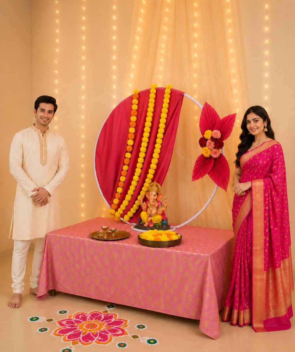 Royal Lotus Moon Circular Metal Backdrop Set | Ganesh Chaturthi
