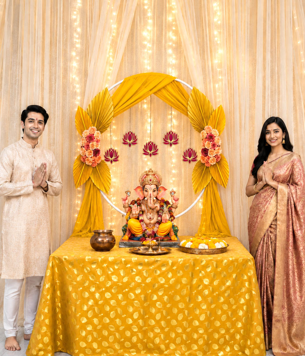 Siddhivinayak Elegance Circular Metal Backdrop | Ganesh Chaturthi