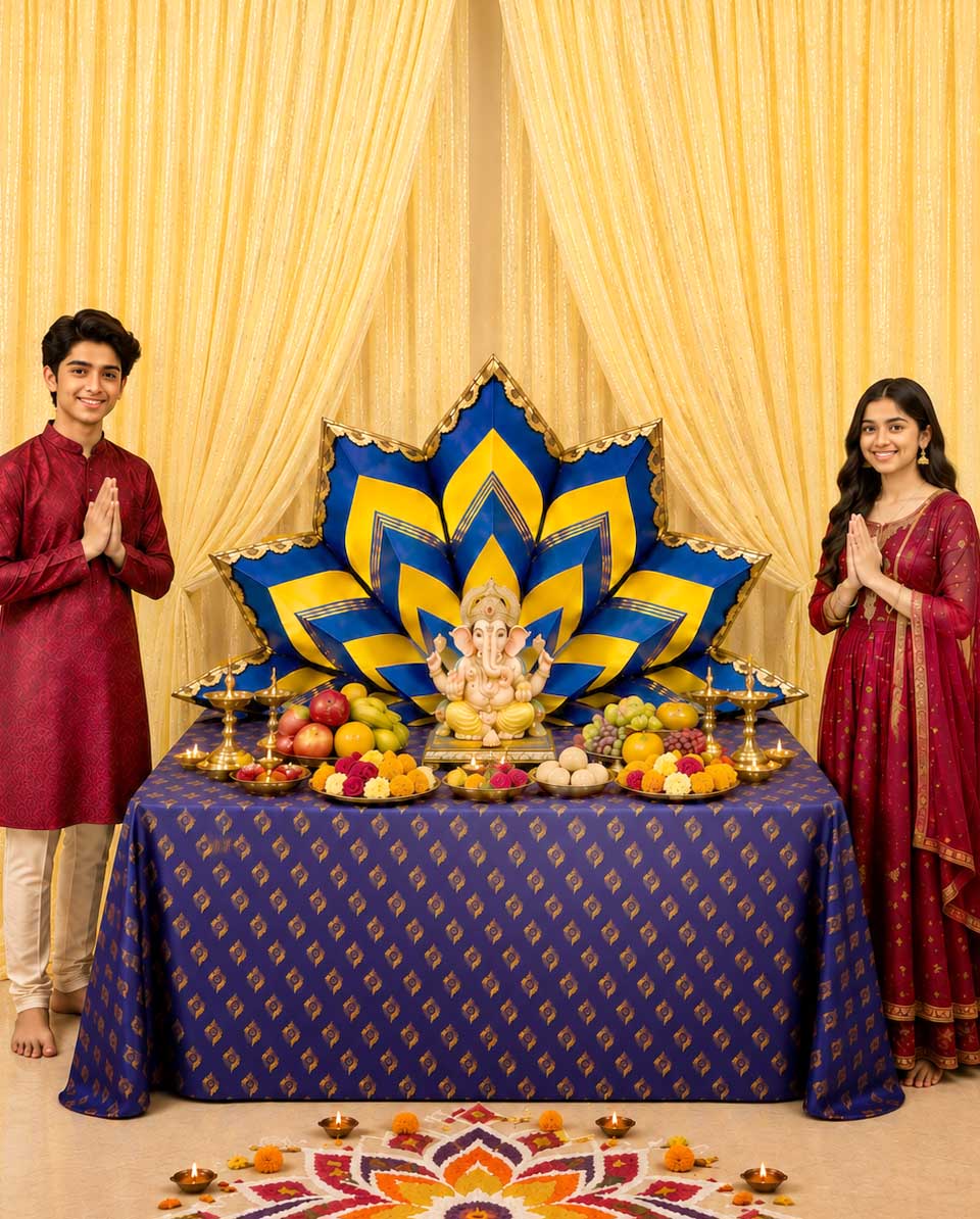 Origami Lotus | Sudarshan Chakra Royal Blue | Ganesh Chaturthi Decoration Set