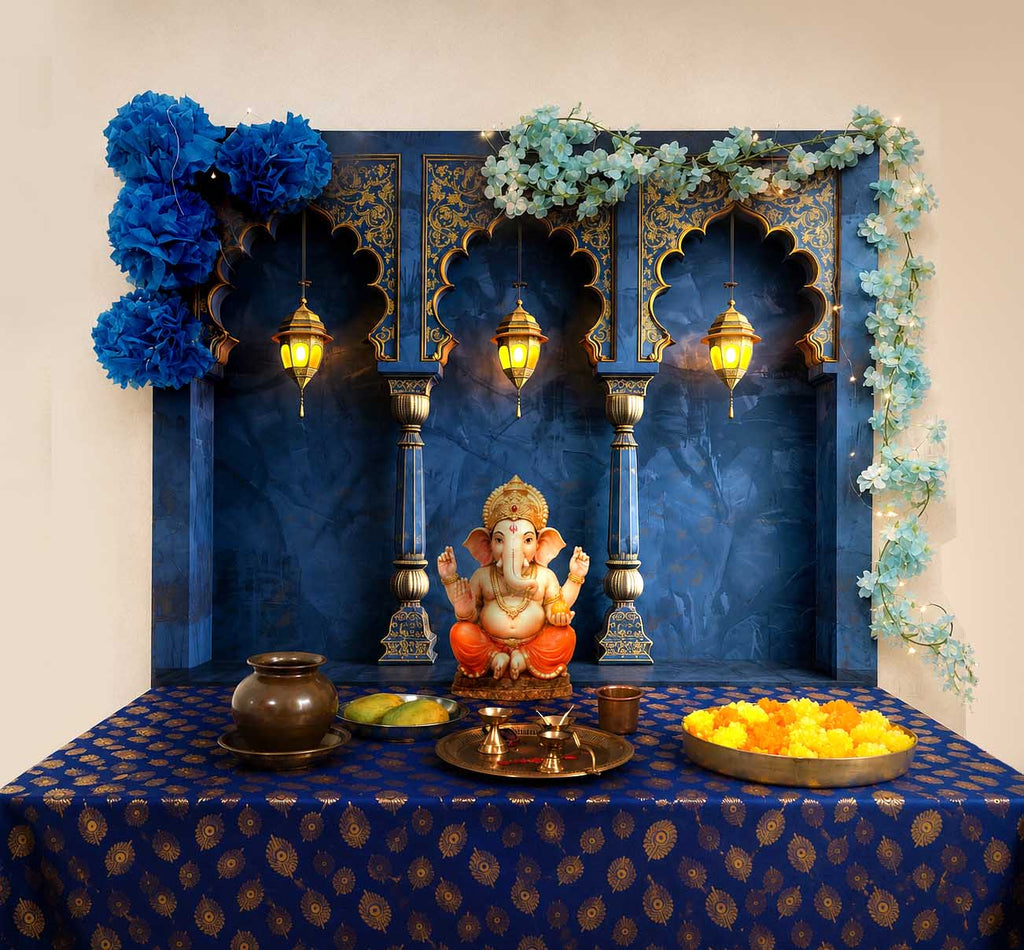 Royal Blue Palace Arc Theme | Ganesh Chaturthi Decoration Backdrop