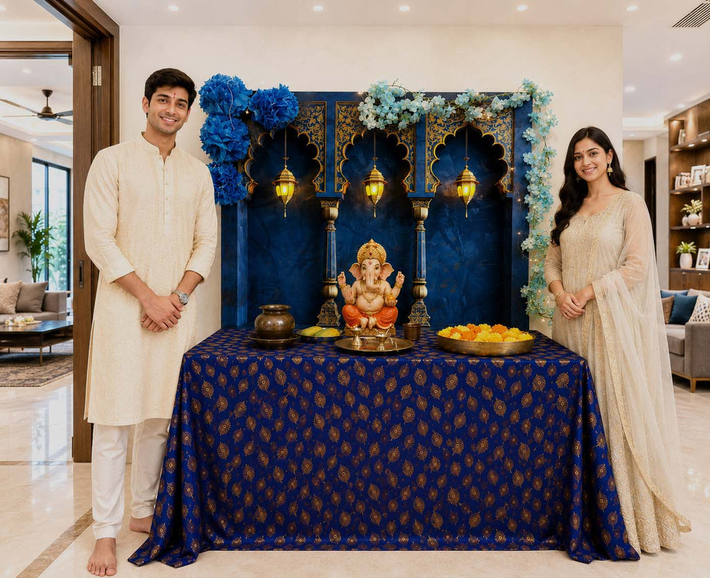 Royal Blue Palace Arc Theme | Ganesh Chaturthi Decoration Backdrop