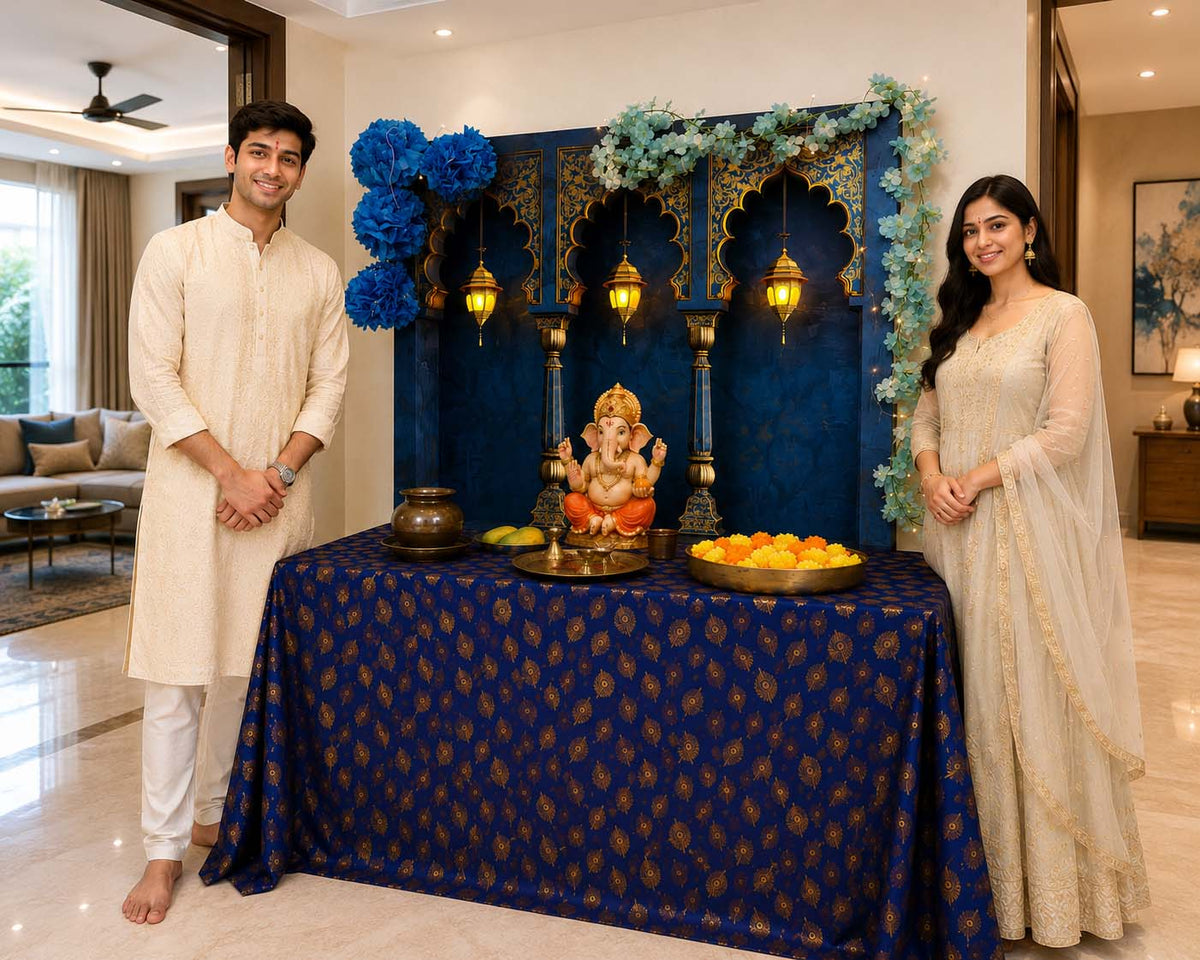 Royal Blue Palace Arc Theme | Ganesh Chaturthi Decoration Backdrop