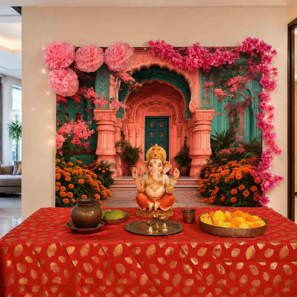 Coral Palace Arc Theme | Ganesh Chaturthi Decoration Backdrop