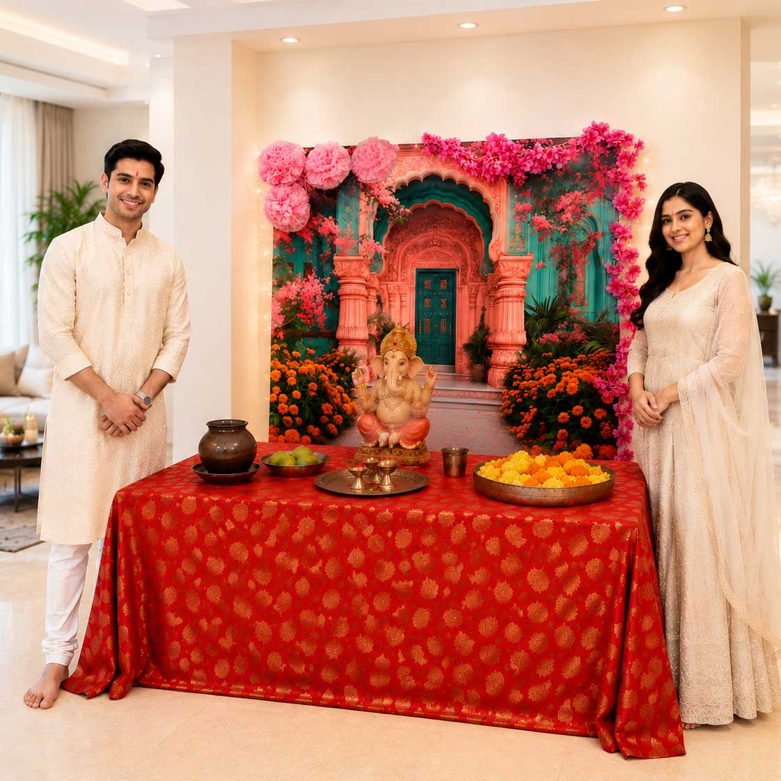 Coral Palace Arc Theme | Ganesh Chaturthi Decoration Backdrop