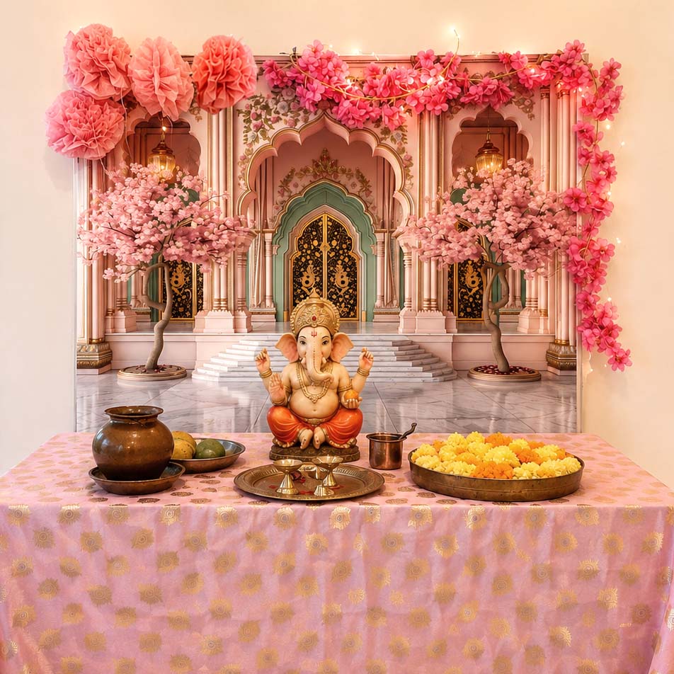 Lotus Pink Palace Arc Theme | Ganesh Chaturthi Decoration Backdrop