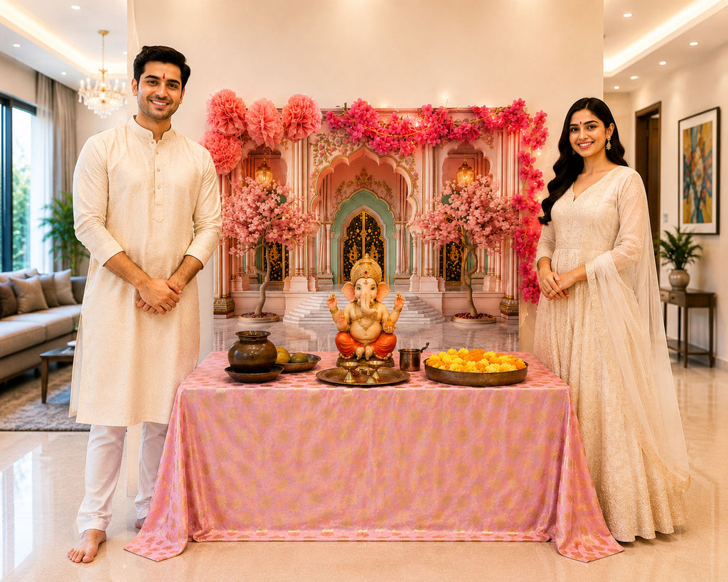Lotus Pink Palace Arc Theme | Ganesh Chaturthi Decoration Backdrop