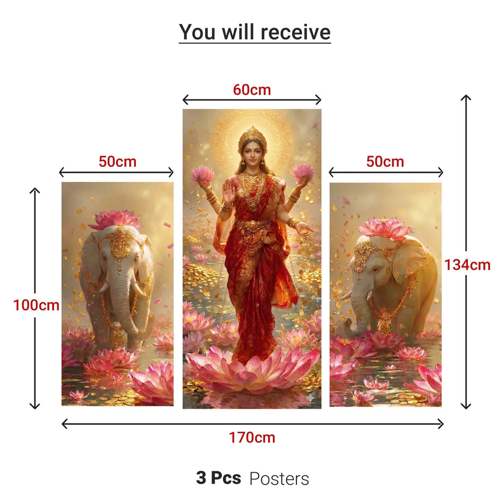 Maa Lakshmi | Maa Lakshmi Digital Painting Backdrop with FREE Premium Decoration Kit | Ganesh Chaturthi