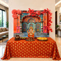 Orange-Teal Palace Arc Theme | Ganesh Chaturthi Decoration Backdrop
