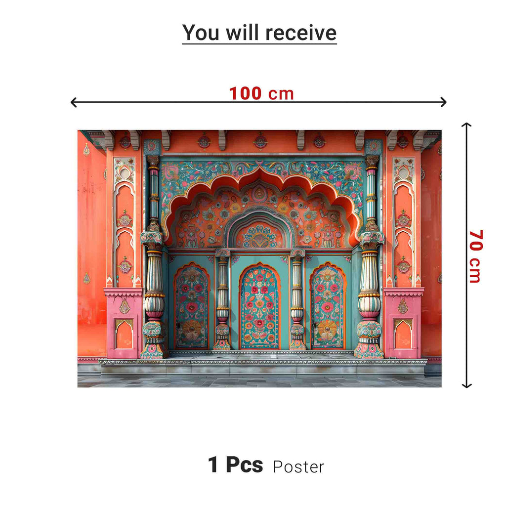 Orange-Teal Palace Arc Theme | Ganesh Chaturthi Decoration Backdrop