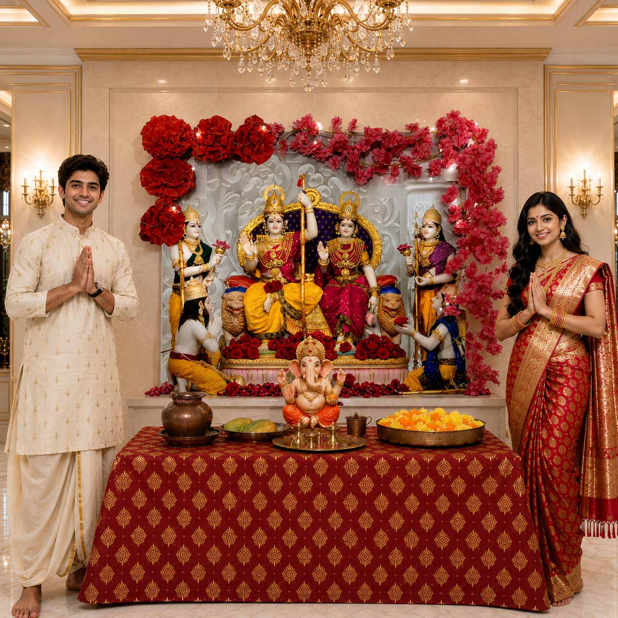 Ram Darbar | Divine Fabric Backdrop with Free Decoration Kit | Ganesh Chaturthi