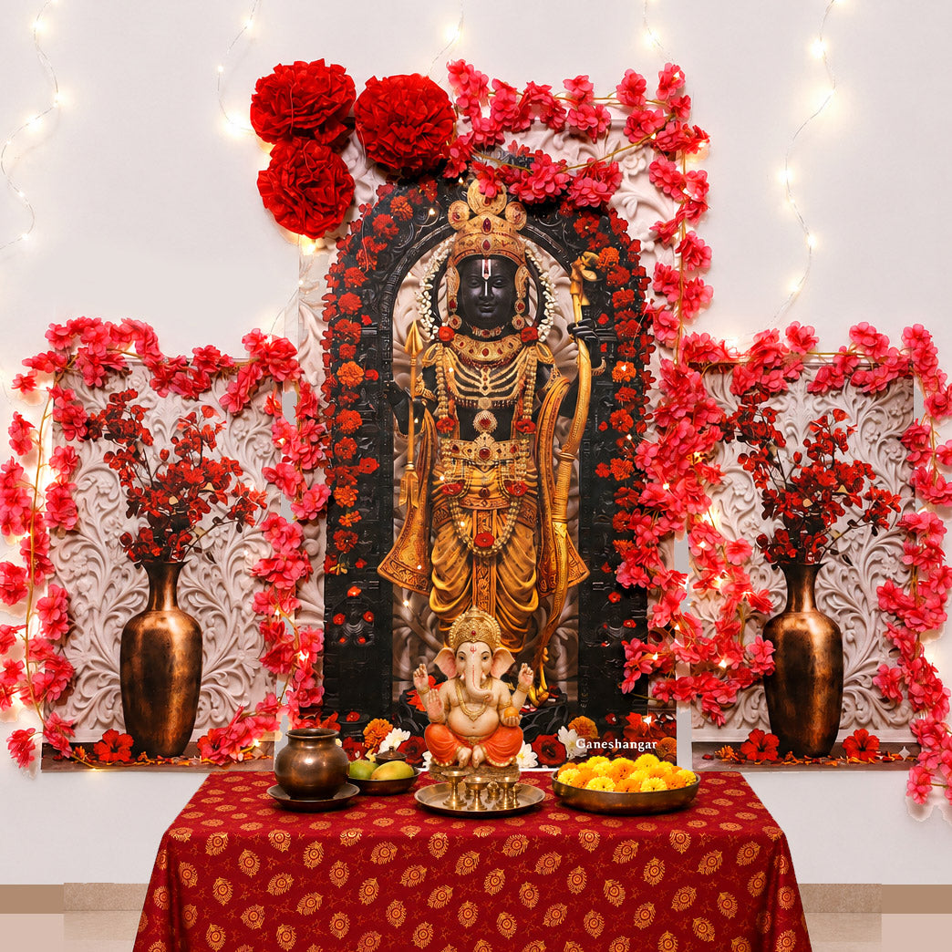 Ram Lalla | Premium Digital Photography Backdrop with FREE Decoration Kit | Ganesh Chaturthi