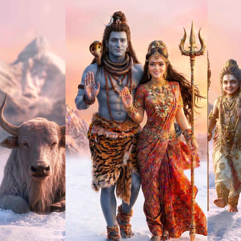 Shiv Parvati | Divine Digital Painting Backdrop with FREE Premium Decoration Kit | Ganesh Chaturthi