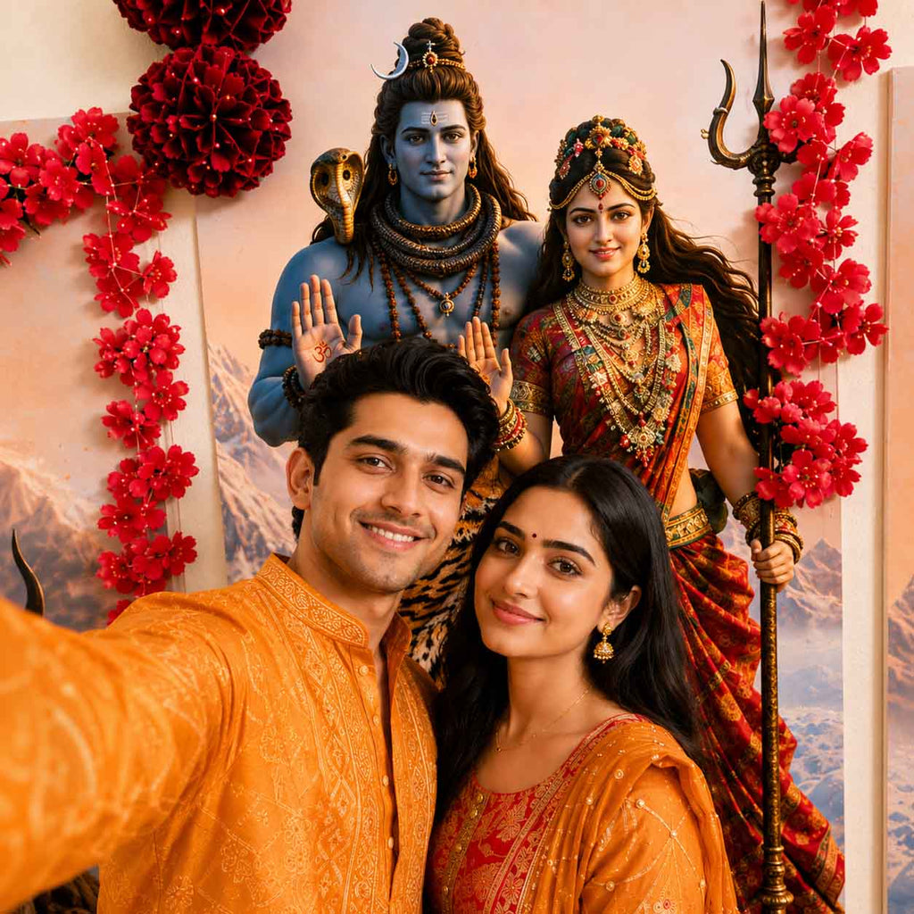 Shiv Parvati | Divine Digital Painting Backdrop with FREE Premium Decoration Kit | Ganesh Chaturthi