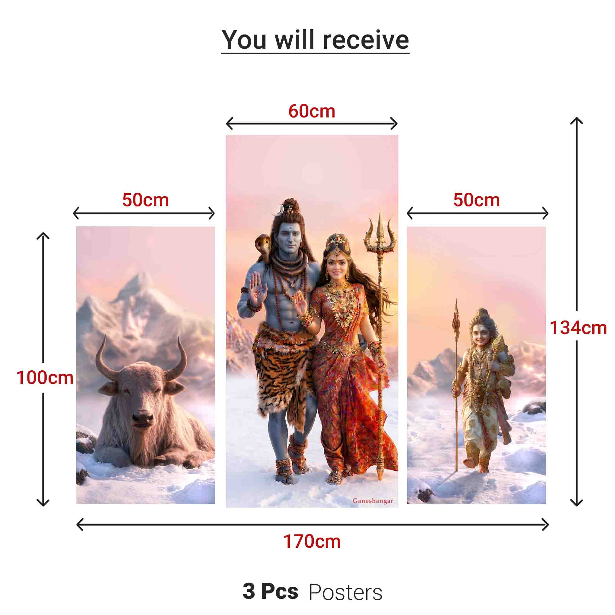 Shiv Parvati | Divine Digital Painting Backdrop with FREE Premium Decoration Kit | Ganesh Chaturthi