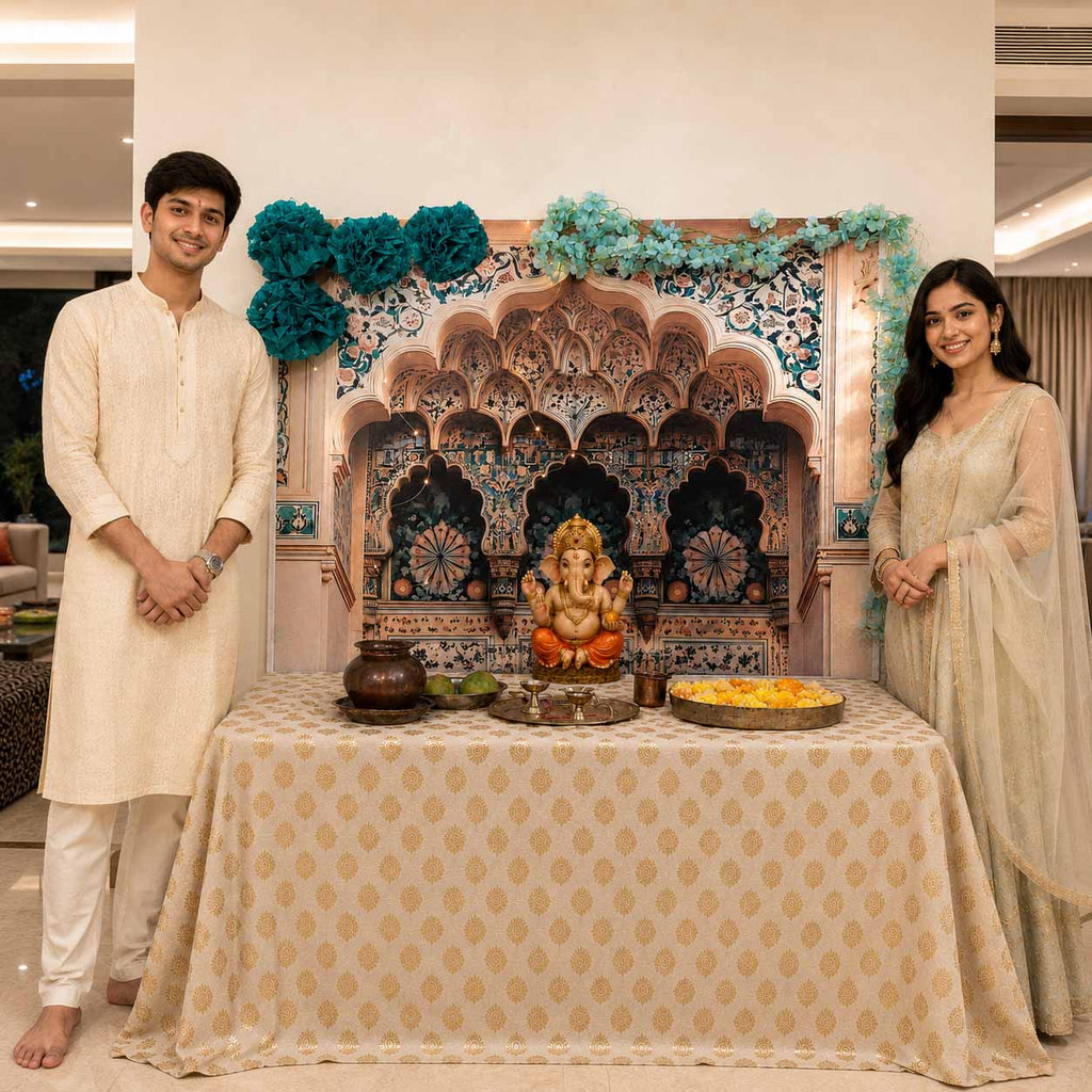 Turquoise Palace Arc Theme | Ganesh Chaturthi Decoration Backdrop
