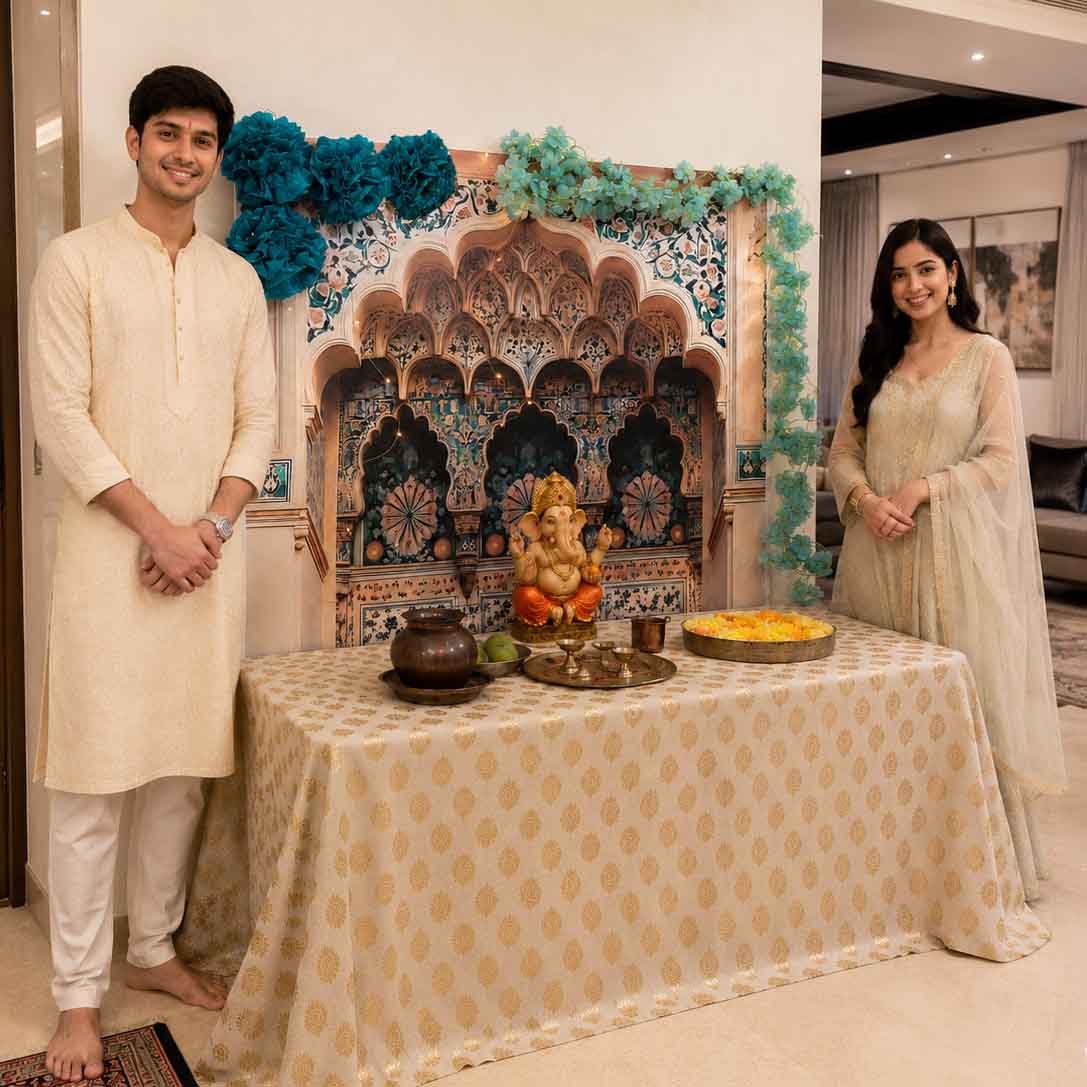Turquoise Palace Arc Theme | Ganesh Chaturthi Decoration Backdrop