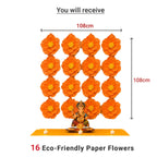 Eco-Friendly Ganesh Chaturthi Decoration Set, 108x108 cm, 16 Crepe Paper Flowers (27x27 cm), Brocade Table Cloth (150x100cm)