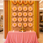 Eco-Friendly Ganesh Chaturthi Decoration Set, 108x108 cm, 16 Crepe Paper Flowers (27x27 cm), Brocade Table Cloth (150x100cm)