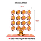 Eco-Friendly Ganesh Chaturthi Decoration Set, 108x108 cm, 16 Crepe Paper Flowers (27x27 cm), Brocade Table Cloth (150x100cm)