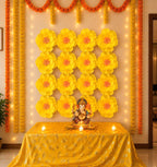 Eco-Friendly Ganesh Chaturthi Decoration Set, 108x108 cm, 16 Crepe Paper Flowers (27x27 cm), Brocade Table Cloth (150x100cm)