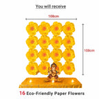 Eco-Friendly Ganesh Chaturthi Decoration Set, 108x108 cm, 16 Crepe Paper Flowers (27x27 cm), Brocade Table Cloth (150x100cm)