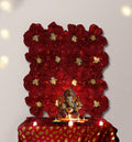 Ganesh Chaturthi Decoration Set, 108x108 cm, 16 Crepe Paper Flowers (27x27 cm), Brocade Table Cloth (150x100cm) (Red))