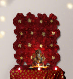 Ganesh Chaturthi Decoration Set, 108x108 cm, 16 Crepe Paper Flowers (27x27 cm), Brocade Table Cloth (150x100cm) (Red))