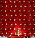 Ganesh Chaturthi Decoration Set, 216x216 cm, 64 Crepe Paper Flowers (27x27 cm), Brocade Table Cloth (150x100cm) (Red))