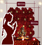 Ganesh Chaturthi Decoration Set, 108x108 cm, 16 Crepe Paper Flowers (27x27 cm), Brocade Table Cloth (150x100cm) (Red))