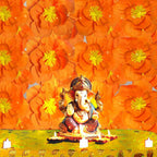 Ganesh Chaturthi Decoration Set, 216x216 cm, 64 Crepe Paper Flowers (27x27 cm), Brocade Table Cloth (150x100cm) (Red))