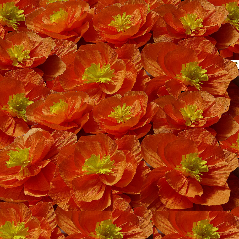 Ganesh Chaturthi Decoration Set, 216x216 cm, 64 Crepe Paper Flowers (27x27 cm), Brocade Table Cloth (150x100cm) (Orange)