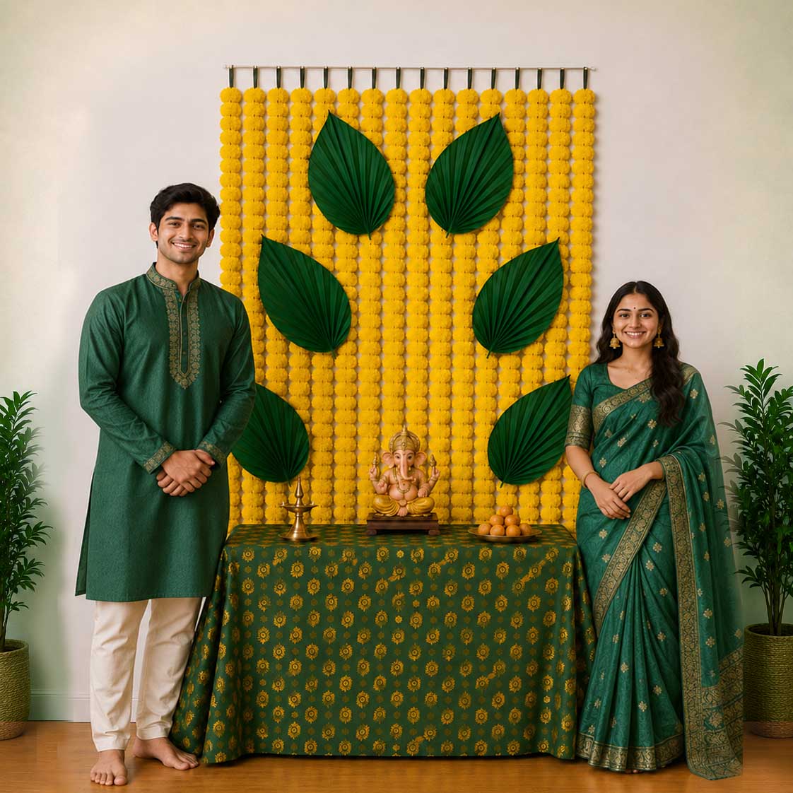 Marogild Palm Harmony Ganesh Backdrop | Ganesh Chaturthi