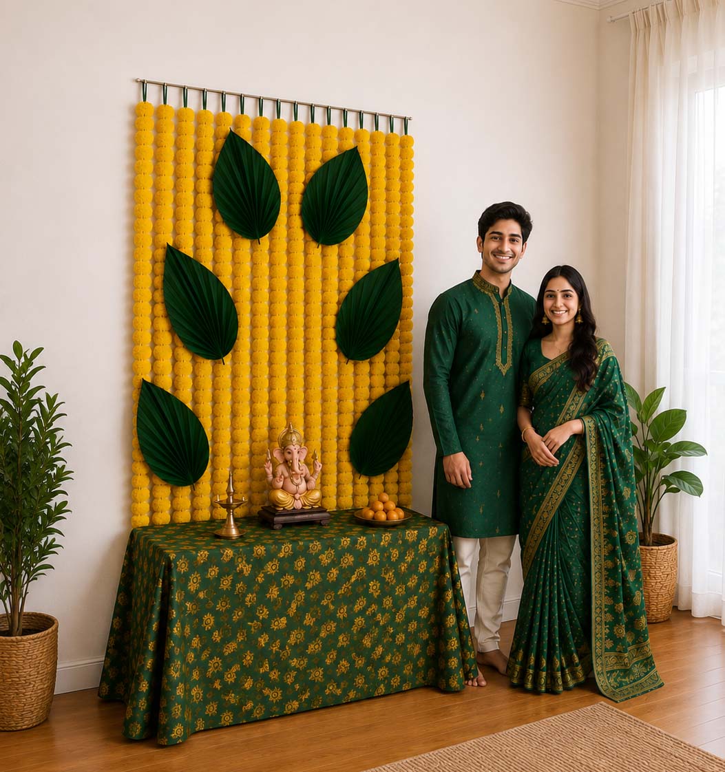Marogild Palm Harmony Ganesh Backdrop | Ganesh Chaturthi