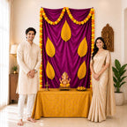 Satin Palm Elegance Ganesh Backdrop | Ganesh Chaturthi